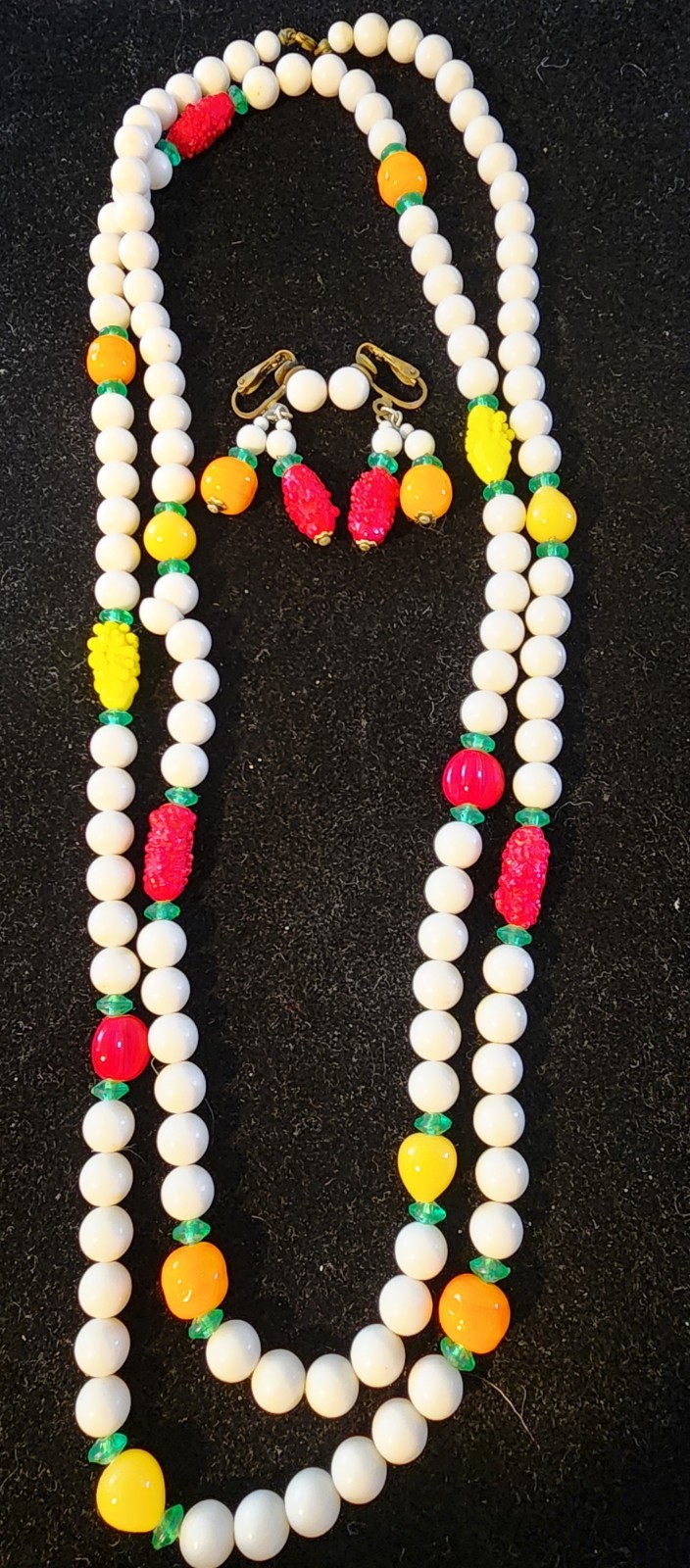 Fruit Salad Vintage Necklace & Earrings Tutti Fruity, 50/60s Mixed Material