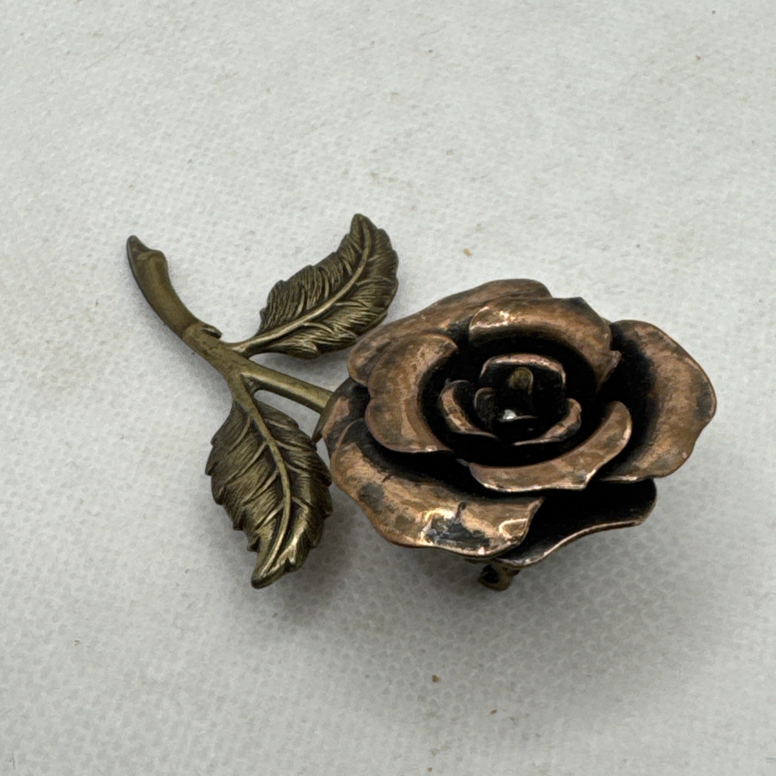 Womens Vintage Rose Flower Floral Copper & Brass Tone Brooch Pin 2.5”