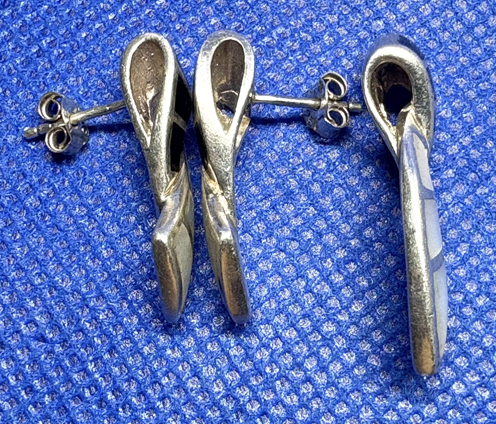 Set Pendant & Earrings 925 Sterling Silver 1970s Abalone Onyx NF Thailand