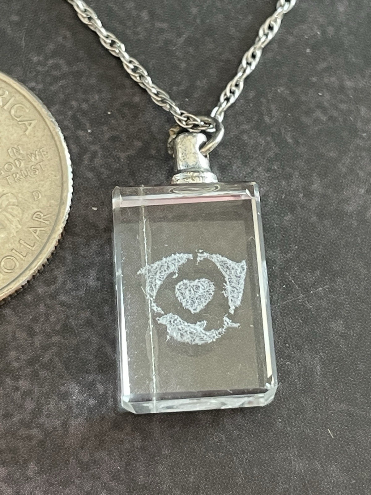 Vintage Dolphin Heart Clear Square Charm Silver Chain