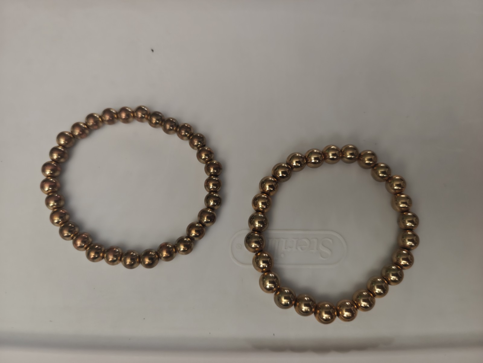 Gold Colored Plastic Beaded Bracelets Vintage Lot Of Two Stretch