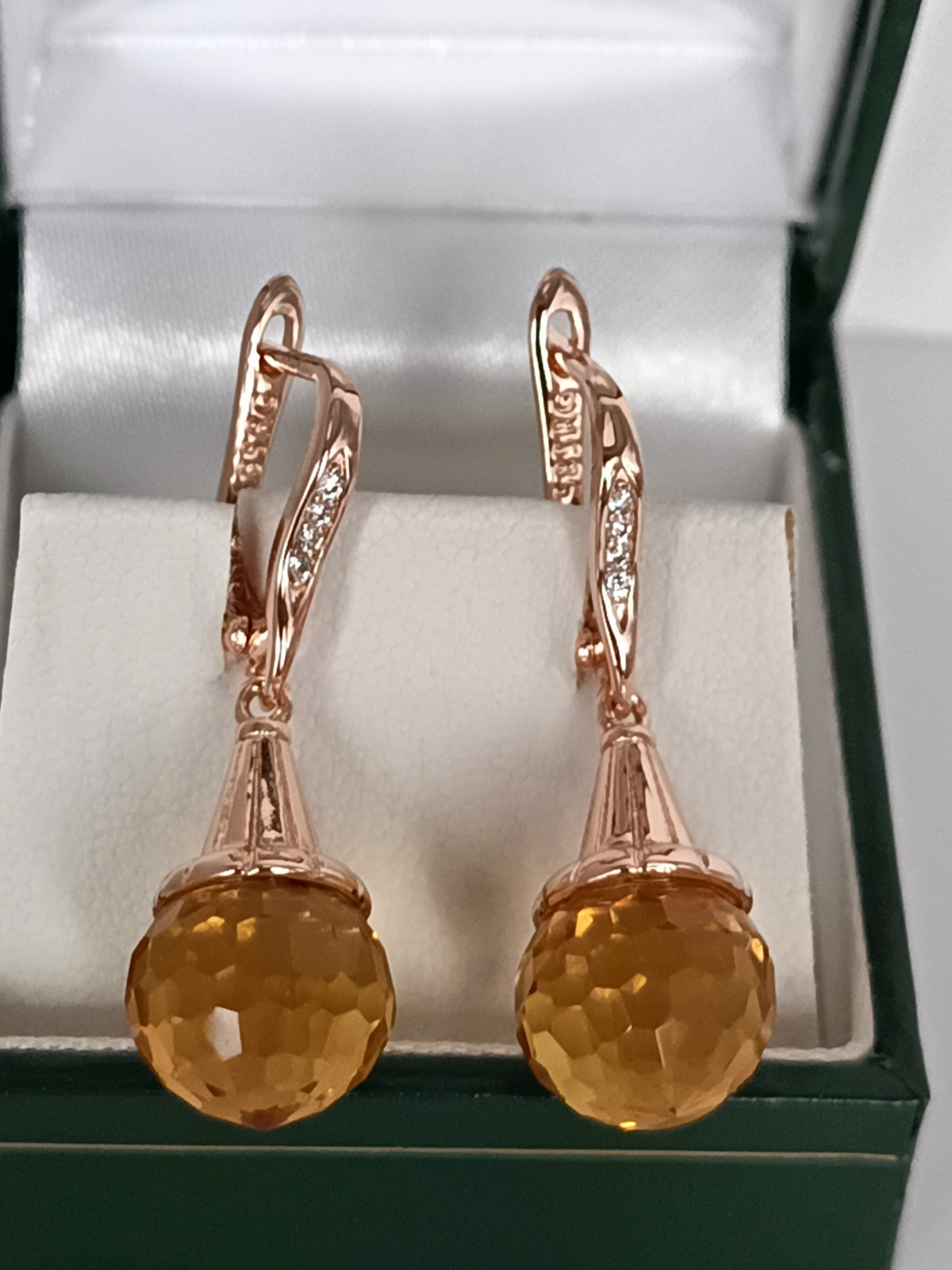 Vintage 1990-s 14 Ct Rolled Gold Citrine Zircons Earrings – Hallmarked 585 RG