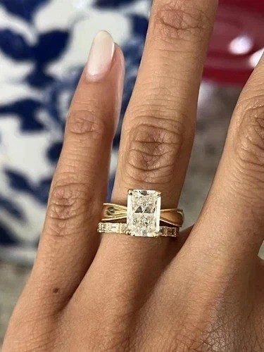 3Ct VVS1 Radiant Cut Lab Created Diamond Anniversary 14K White Gold FN Ring Set