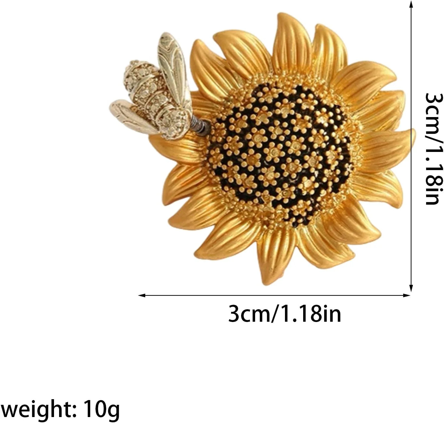 Sunflower Brooch Rhinestone Crystal Flower Pin, Vintage Yellow Daisy Enamel Bee
