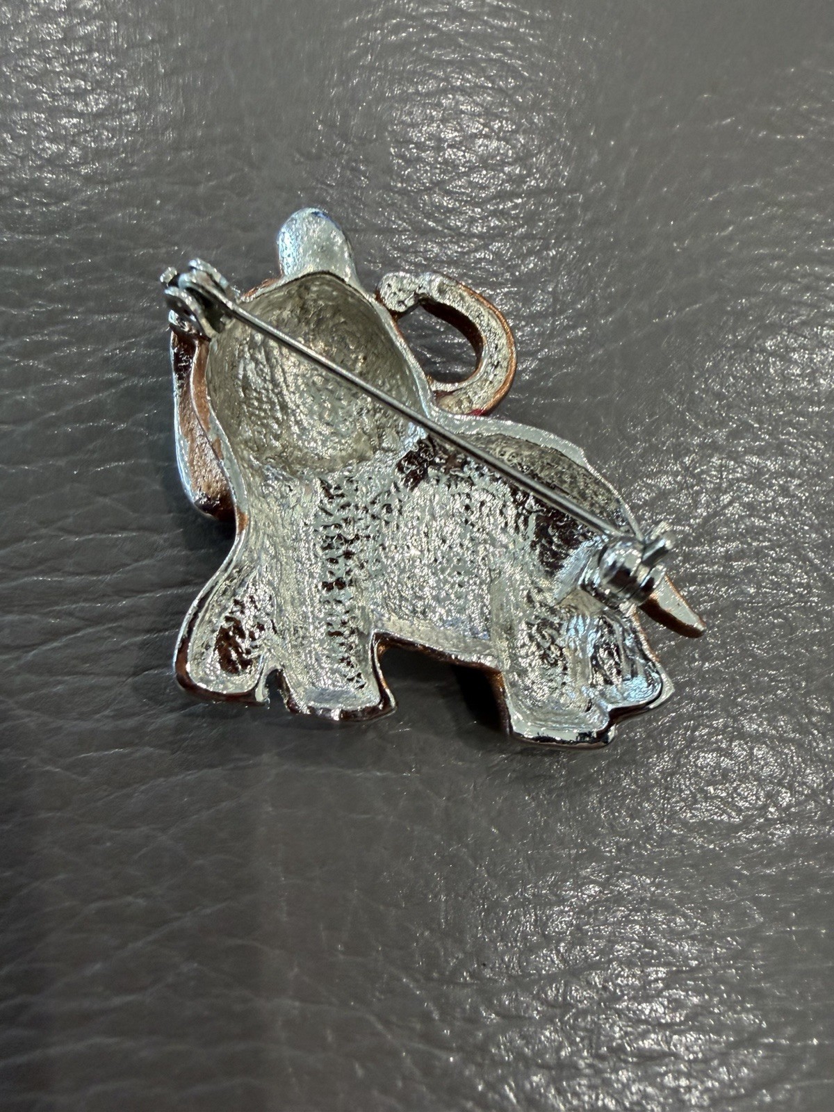 Vintage Silvertone Brown Rhinestone Elephant Brooch Pin