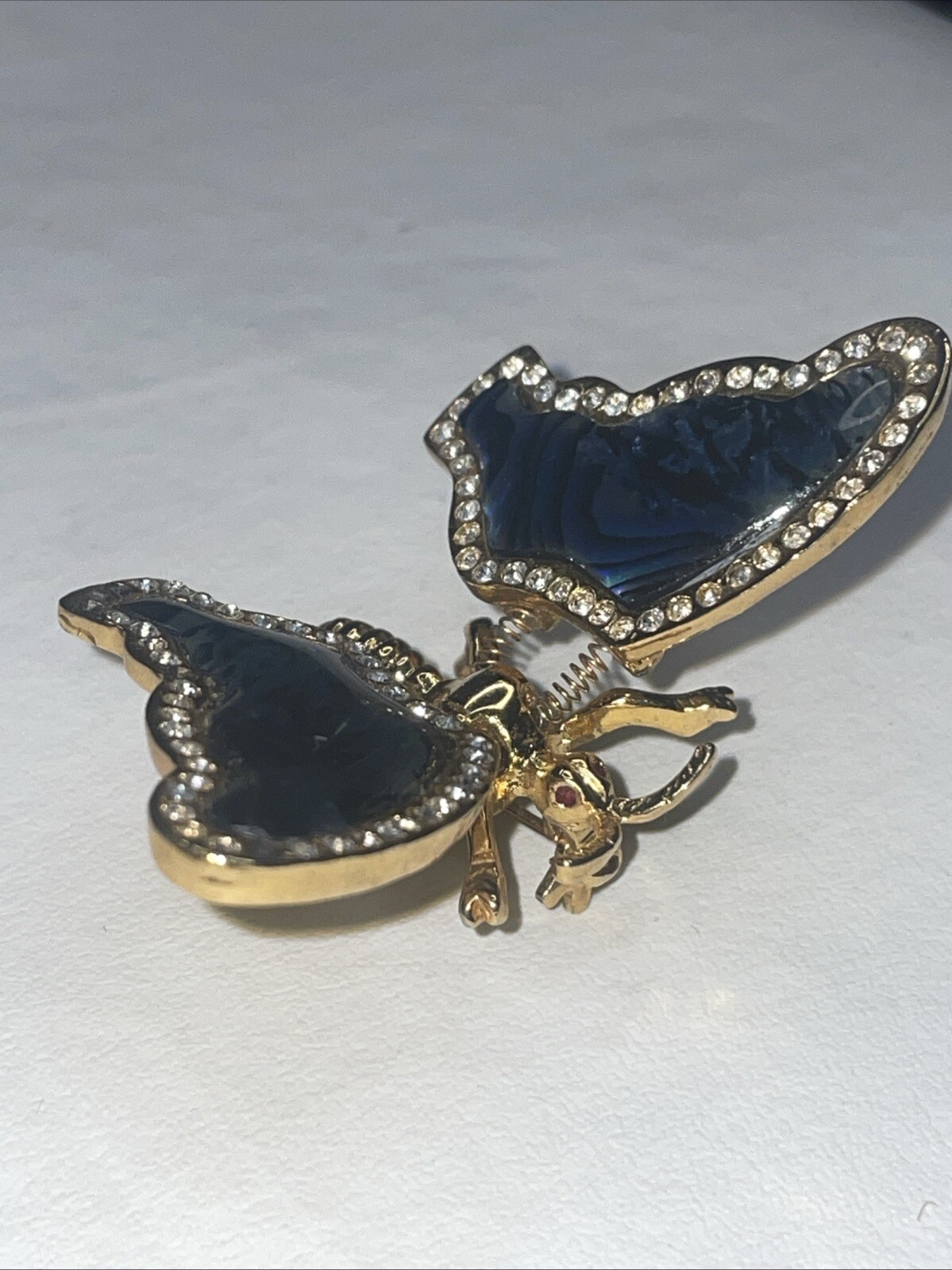 Vintage Gold Tone Butterfly Brooch, with Trember Abalone Wings Missing Zircons