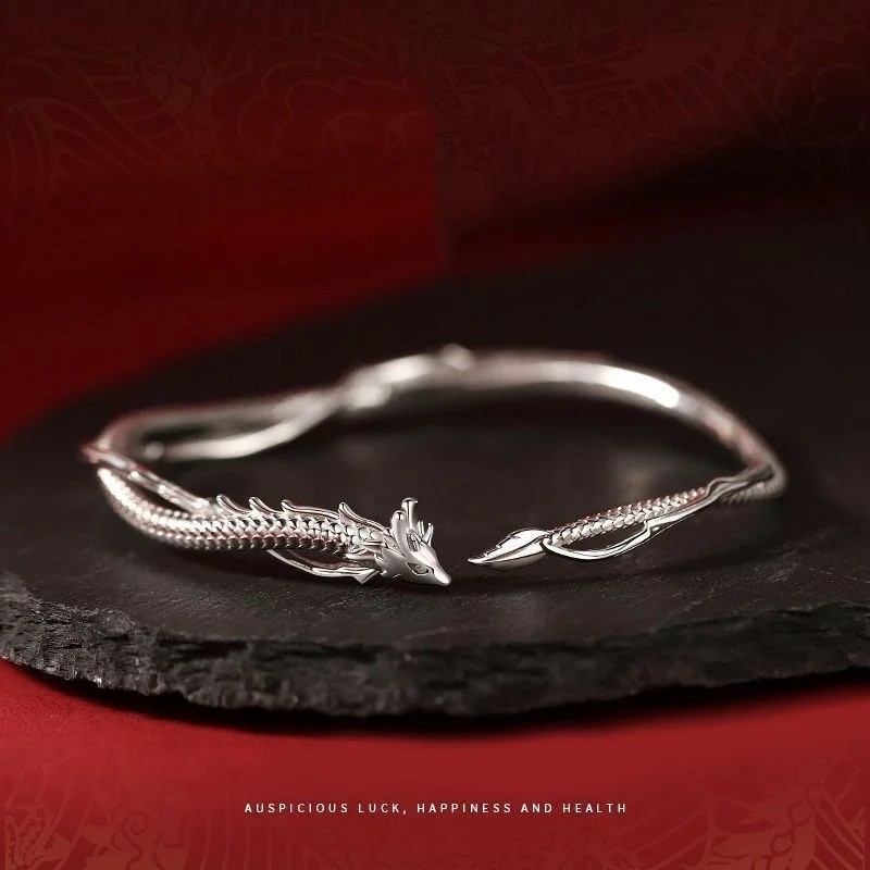 Vintage Handmade 925 Sterling Silver Dragon Bracelet Hand Bangle