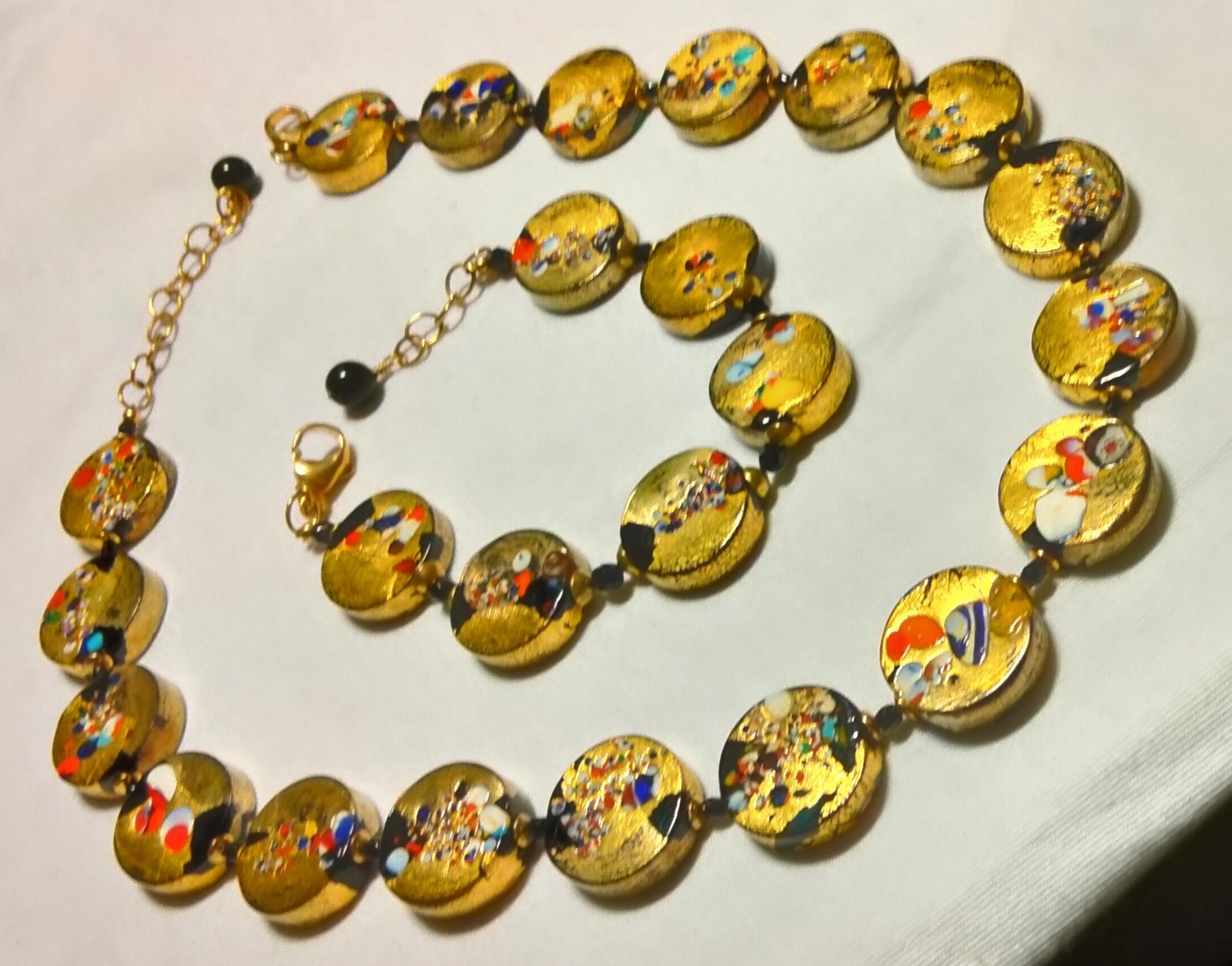 Vintage Venetian Fancy Glass Beads ala Gustav Klimt Beaded Necklace Demi Parure