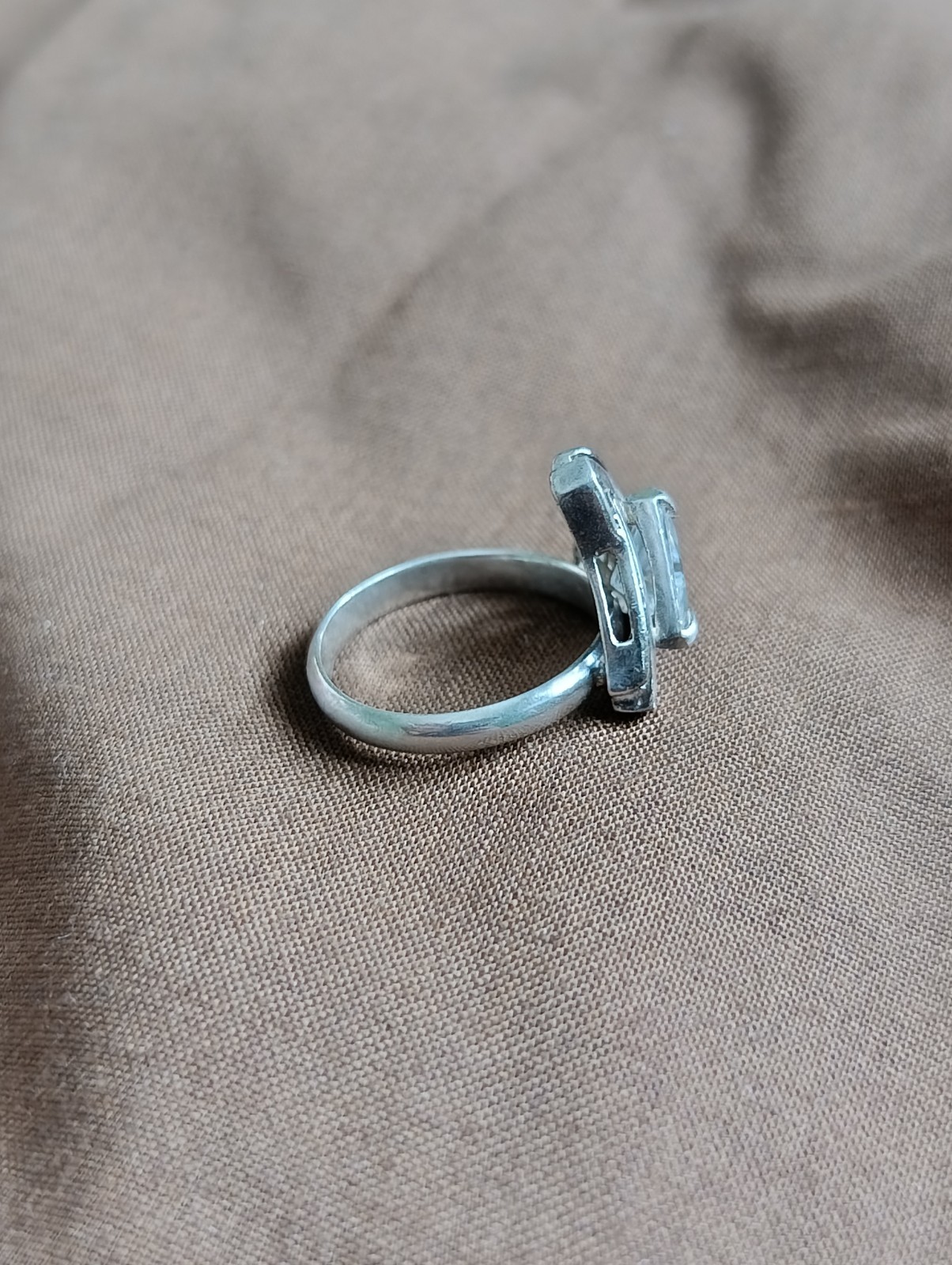 Ring 925 Silver Size 8 Vintage Original Jewelry Clear Triangular Stone 4.65 g