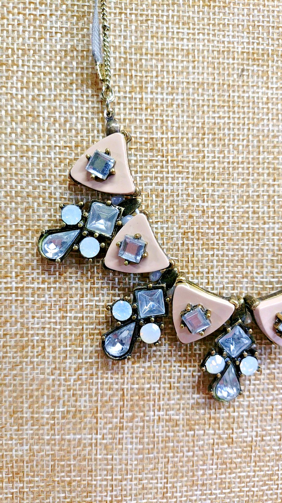 Vintage Liz Claiborne Pink Rhinestone Bib Statement Necklace 18″ Cord Chain