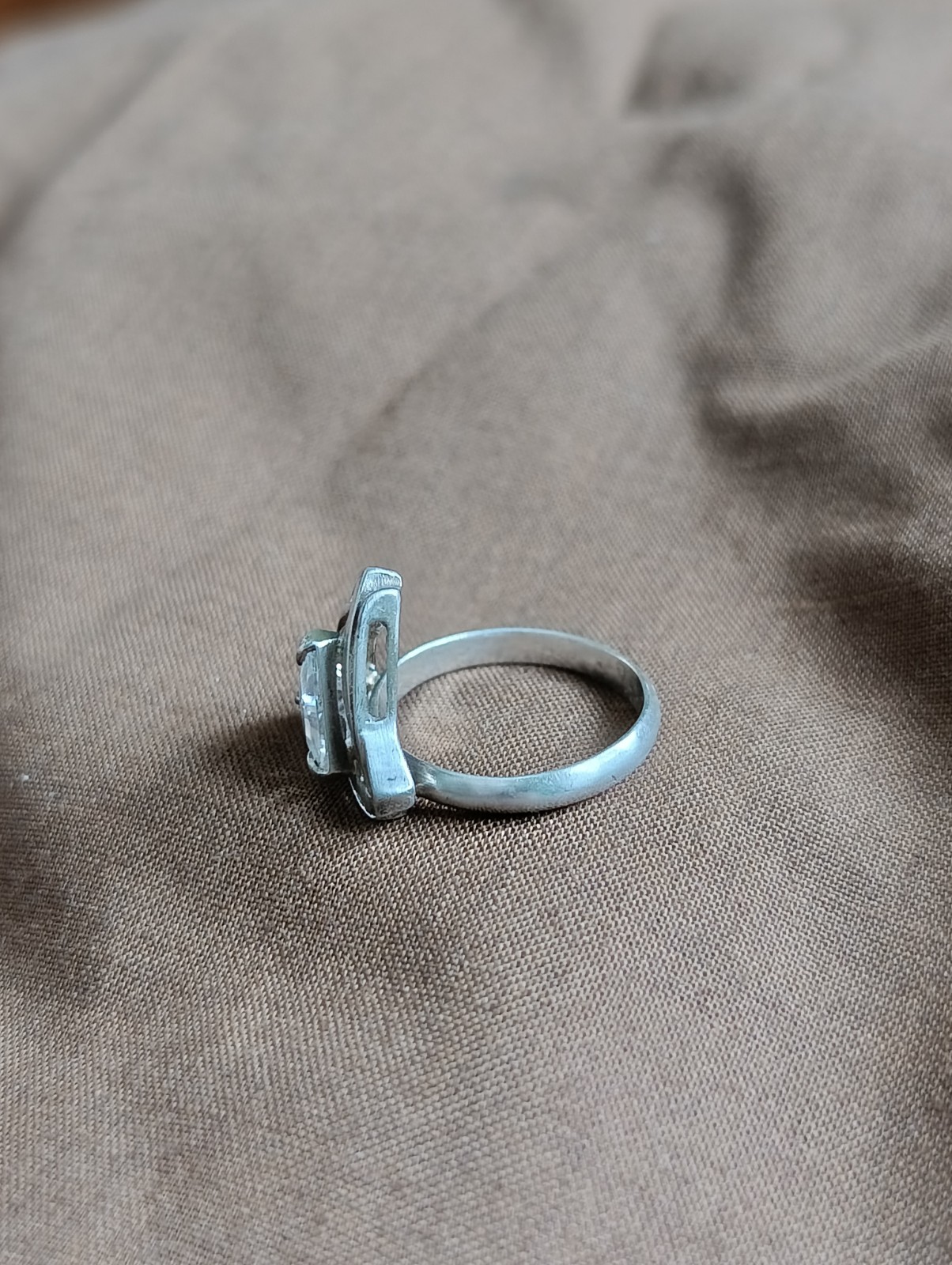 Ring 925 Silver Size 8 Vintage Original Jewelry Clear Triangular Stone 4.65 g