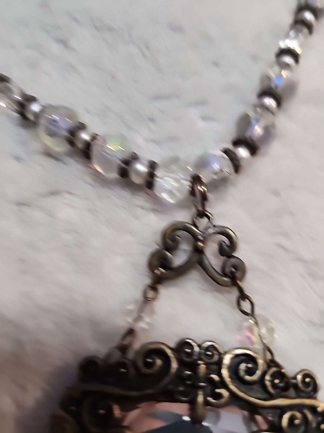 Fairycore Beaded Necklace w/ Mirror Pendant Bronze Color Plastic Beads