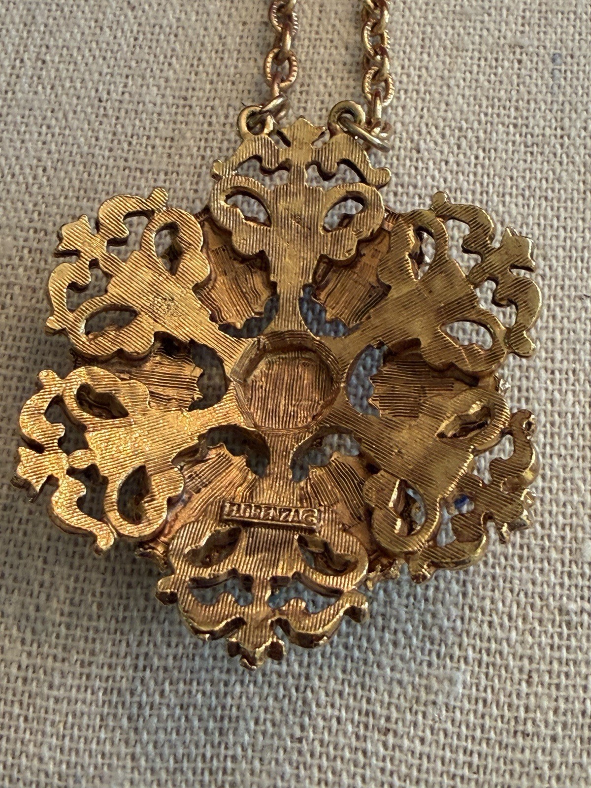 Vtg. Florenza Ornate Gold Tone Multi Color Cabochon Pendant Necklace 24” BinR