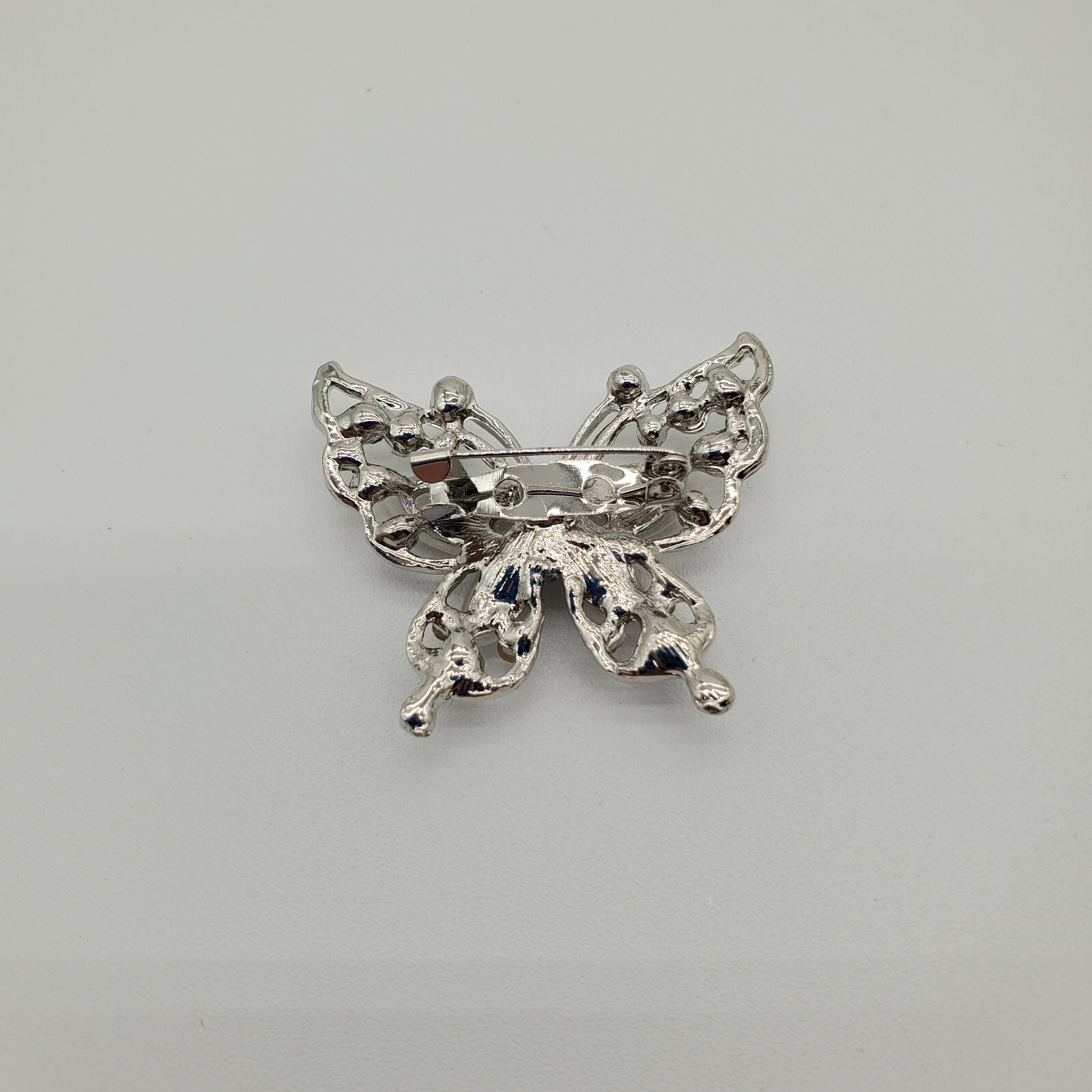Vintage Small Silver Tone Butterfly Brooch with Clear and AB Rhinestones