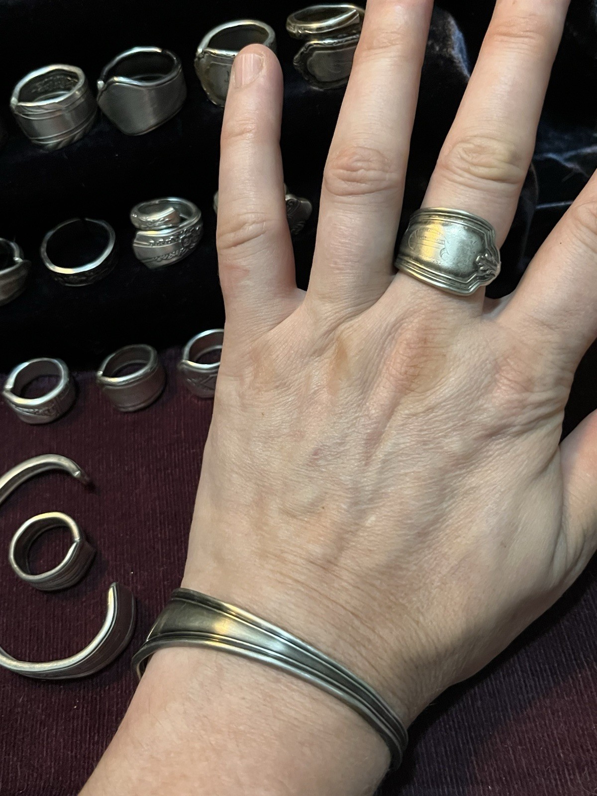 Spoon Ring & Bracelet Lot Of 24-Silver Plated & Stainless Steel Antique Deco