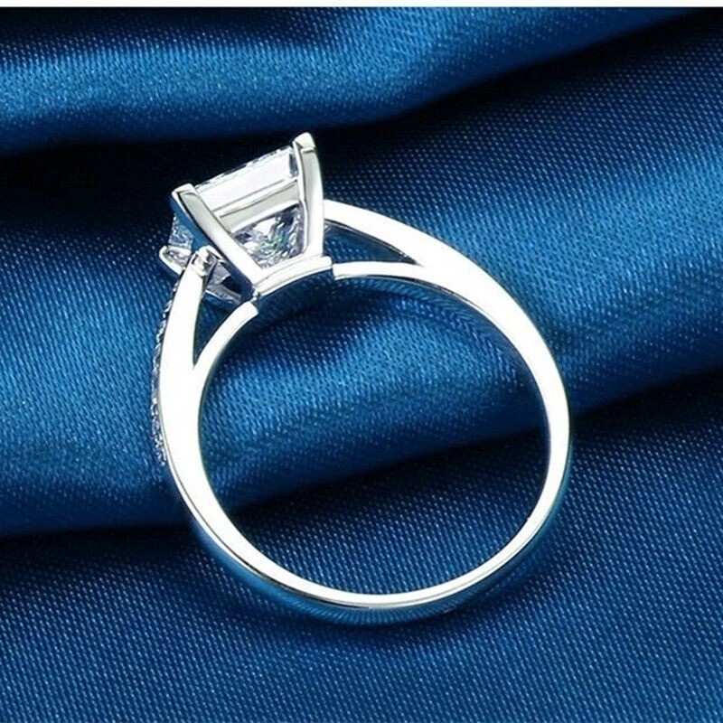 Art Deco Style Princess Lab Created Diamond Anniversary 14K White Gold FN Ring