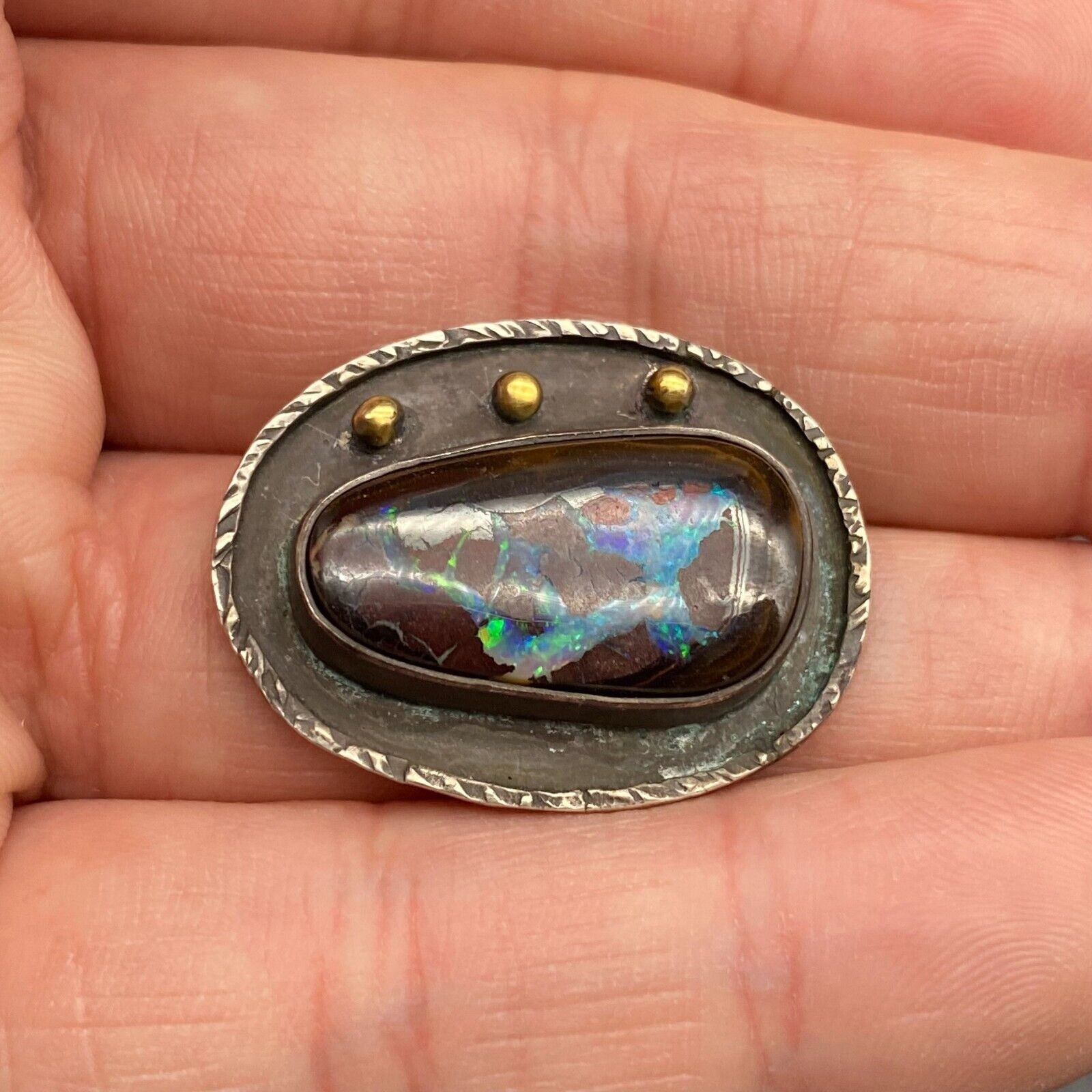 Vintage Modernist Boulder Opal Silver Pendant