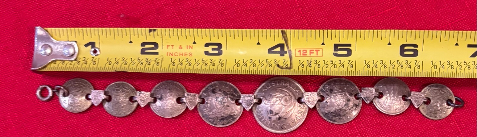 Vintage Sterling Silver 1943 Australian Coin Trench Art Charm Bracelet