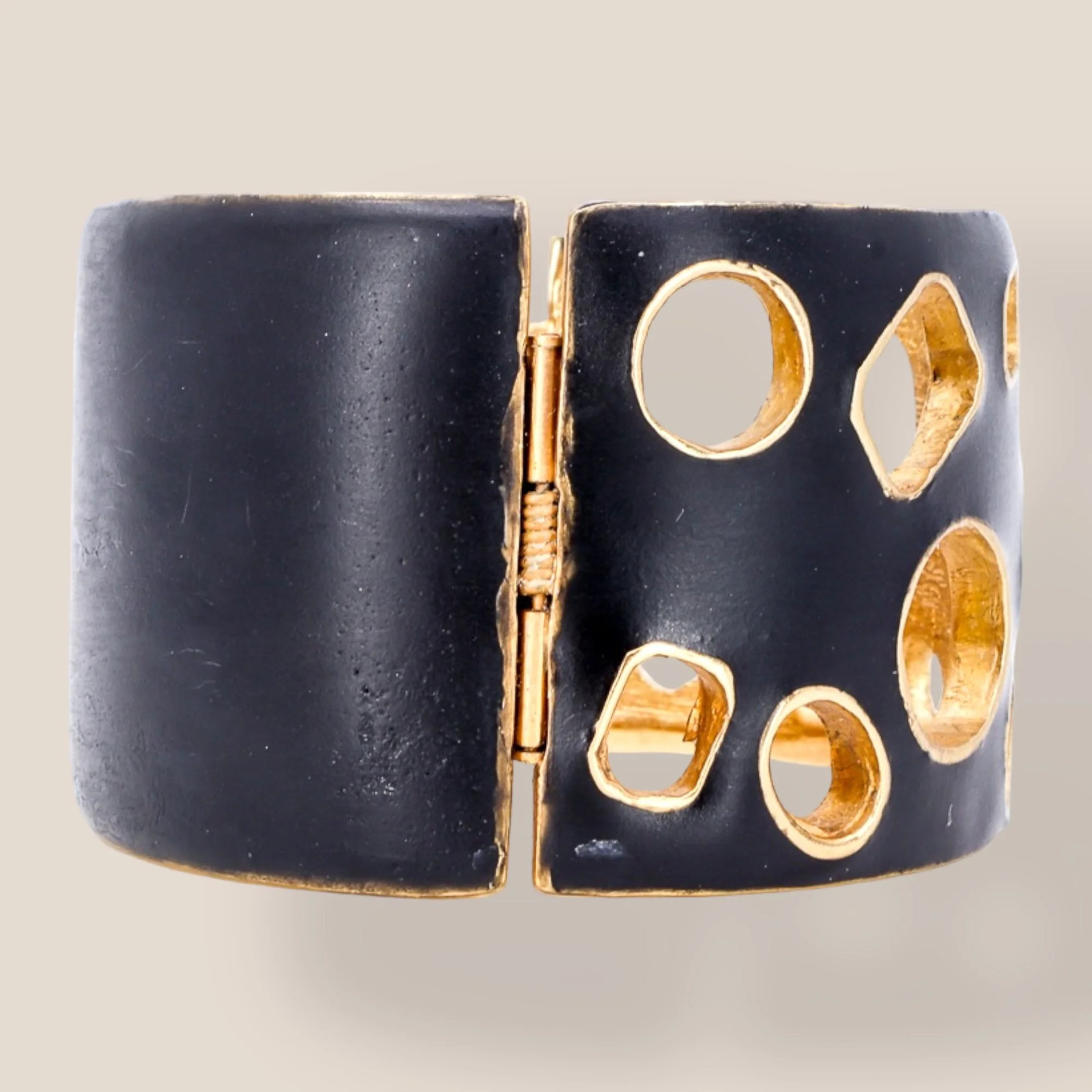 CINER, Signed Vintage, 18k Gold Plated, Jet Enamel Geometric Bracelet