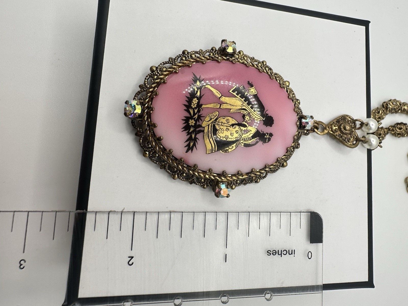 VTG Antique West Germany Couple Painted Bright Pink 32in Necklace Signed Read