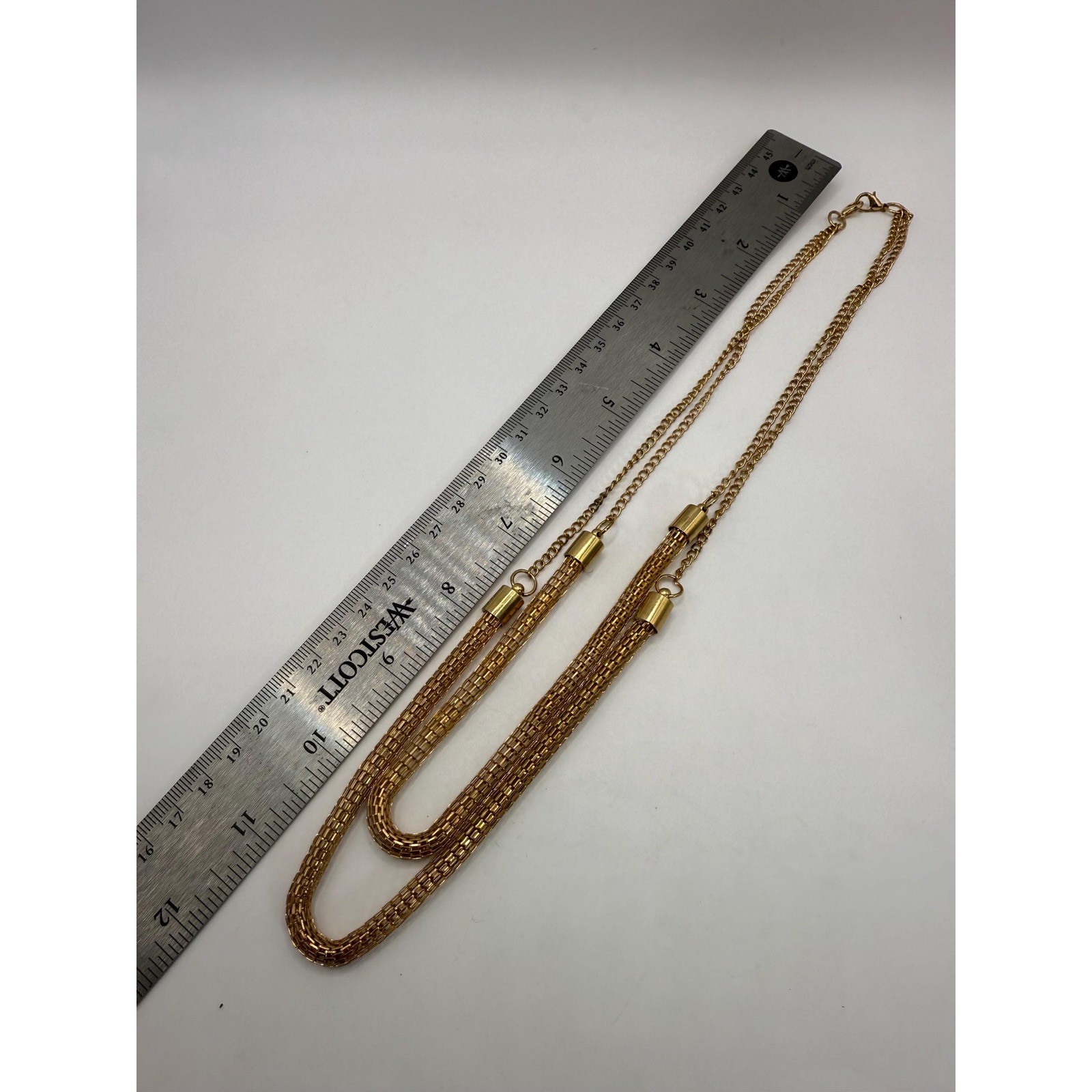 Vintage Gold Tone Multi-Strand Chain Necklace – Classic Statement Jewelry