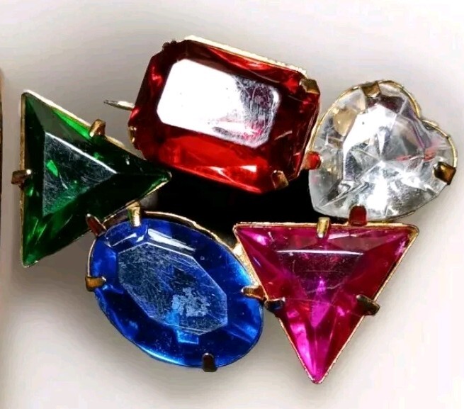 Vivid Vintage 80s Multicolored Geometric Shapes in Openback Setting Brooch Pin