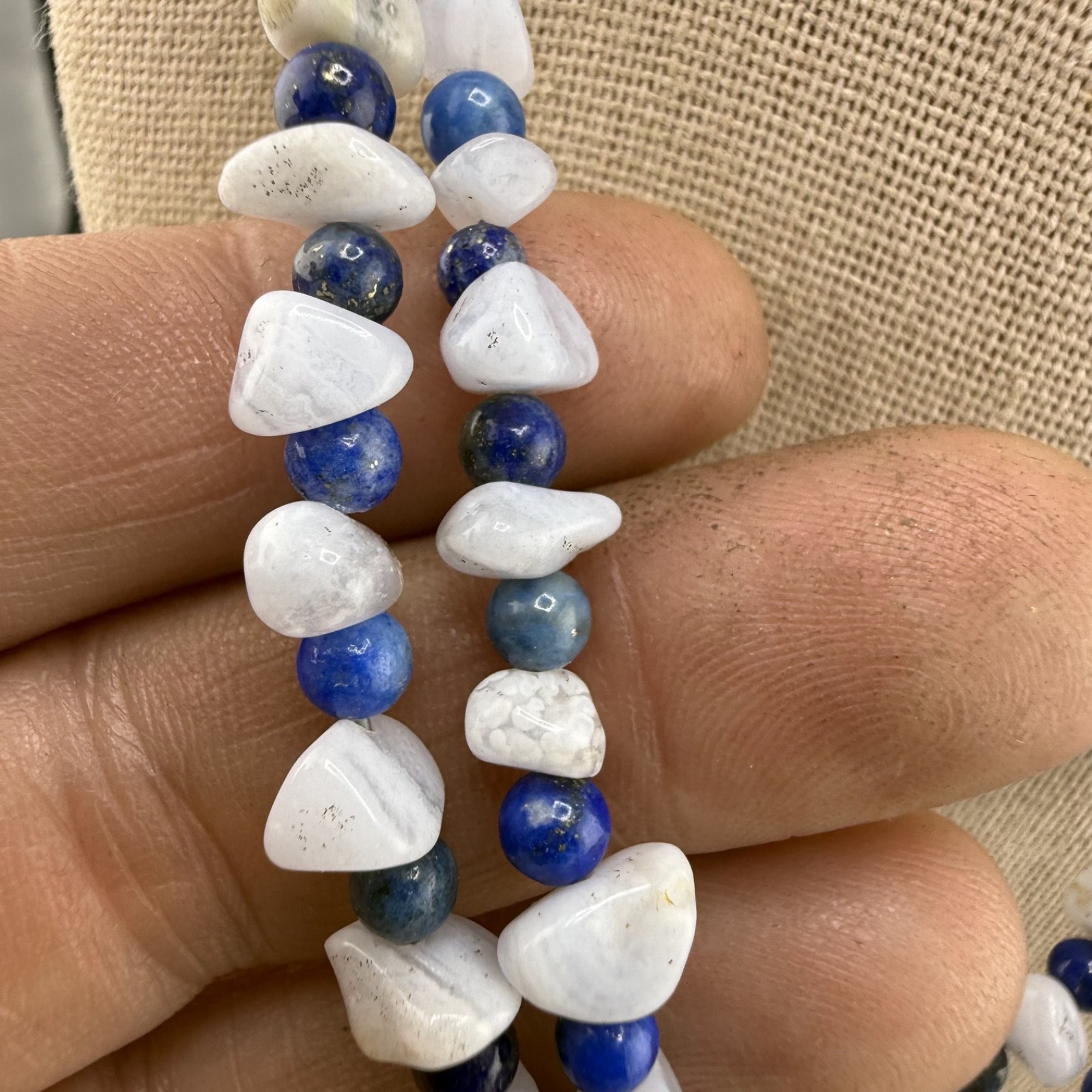 Vintage Jay King DTR Necklace Blue Lace Agate Polished Stone 18”