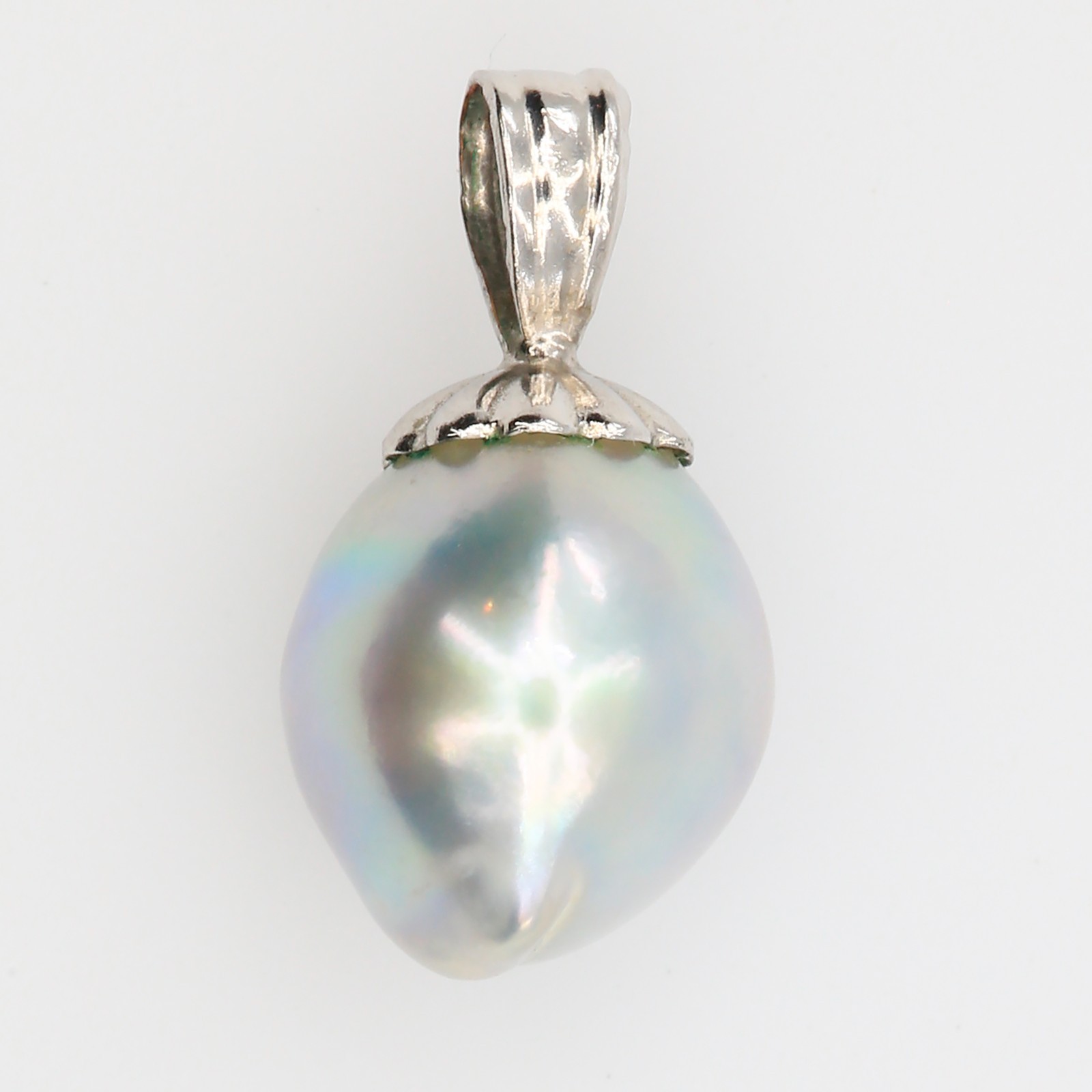 Vintage Baroque Pearl Pendant Iridescent Luster Fluted 1/20th 12K GF Cap