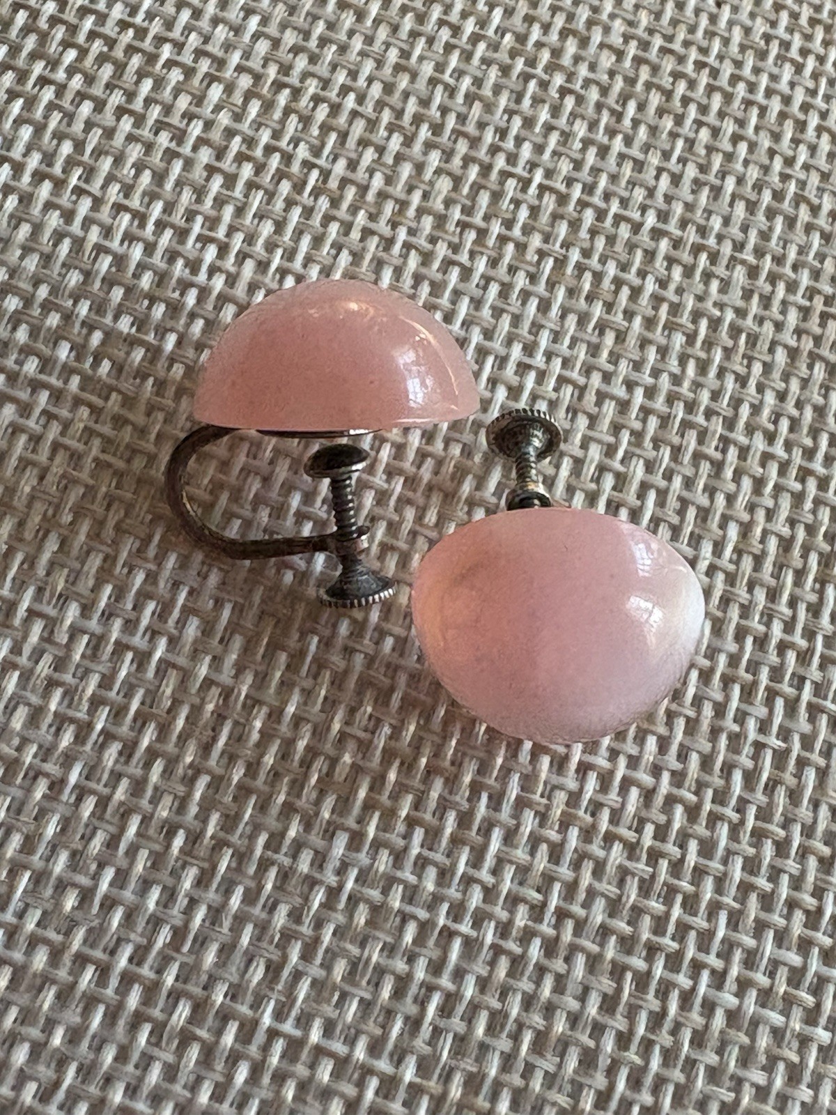 Vintage Pretty Pink moon glow Sterling silver screw back earrings