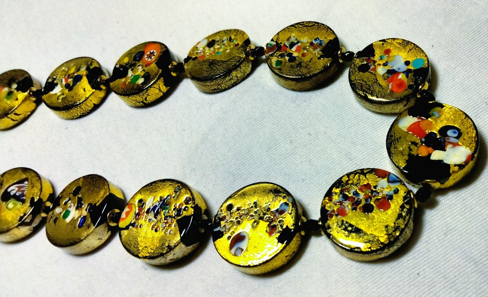 Vintage Venetian Fancy Glass Beads ala Gustav Klimt Beaded Necklace Demi Parure