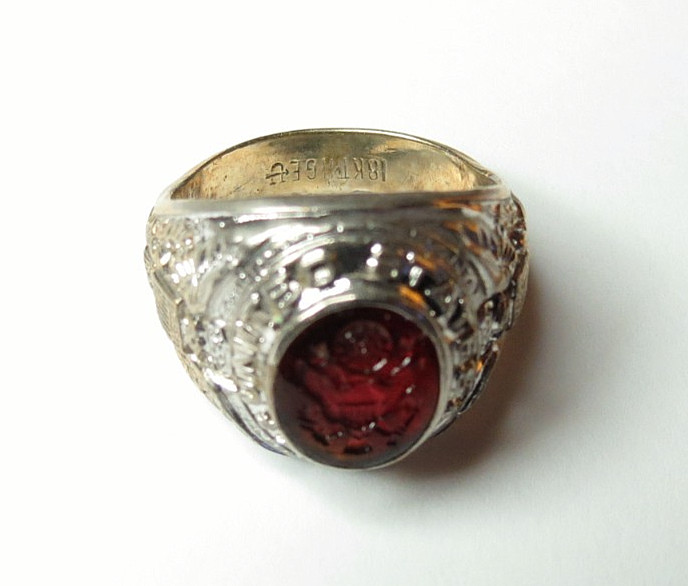 VINTAGE MENS 18KT GE UNITED STATES ARMY RING SIZE 10.75 & TOP 10.75MM 20MM WIDE