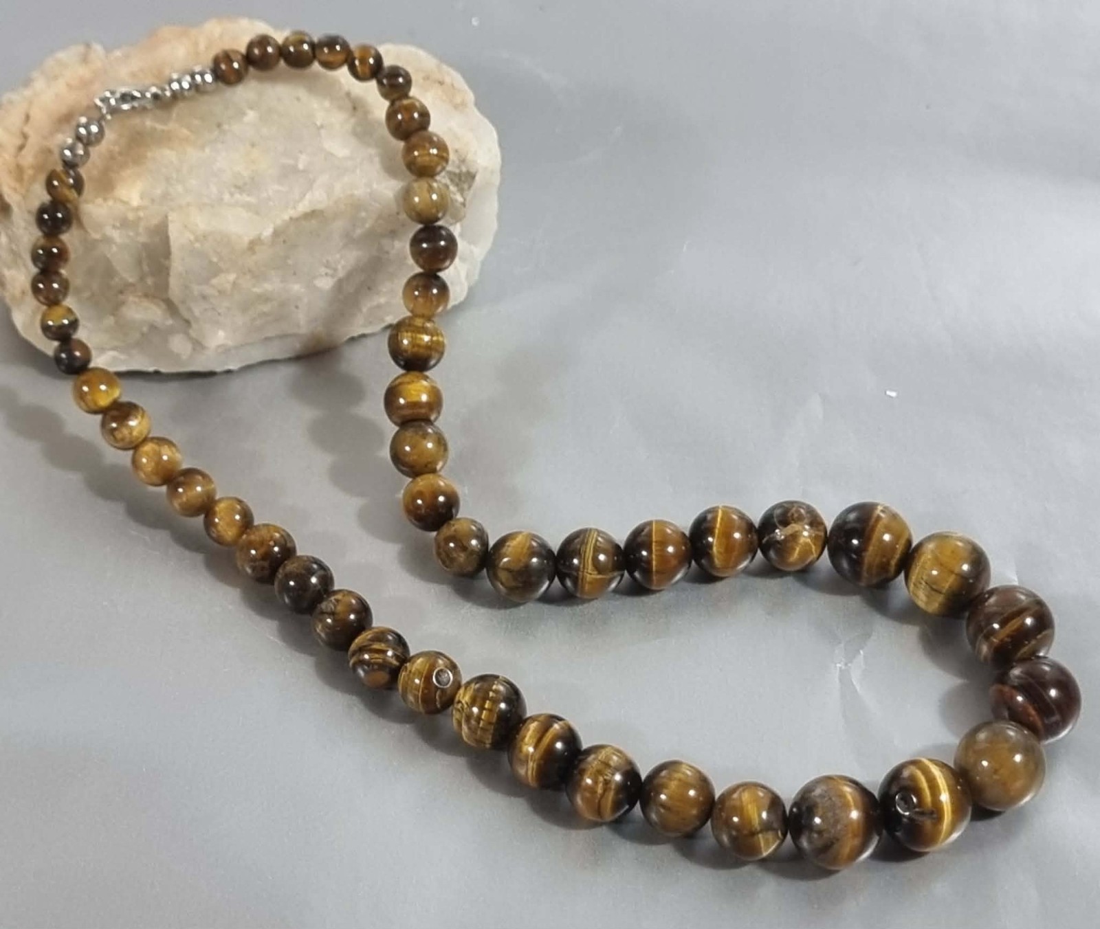 Vintage Graduated Tiger’s Eye Beaded Necklace Natural Stone 51cm