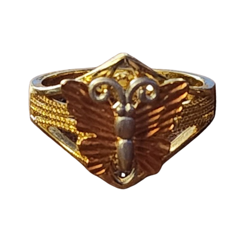 Vtg Butterfly 3 Tone Silver Rose Gold Plated Ring Band Size 10