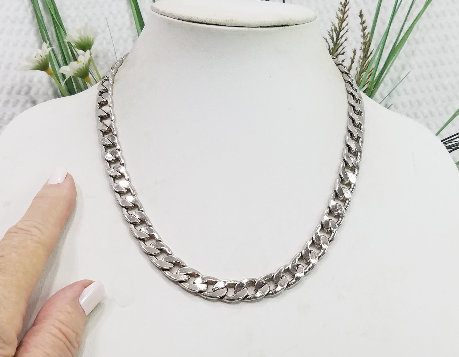 Vintage Polished Stainless Steel Unisex 10 mm Miami Cuban Chain Link Necklace