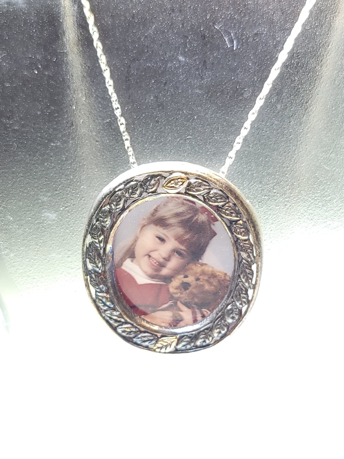 Sterling Silver 10k Gold & Diamond Vintage Mini Picture Frame / Pendant / Brooch
