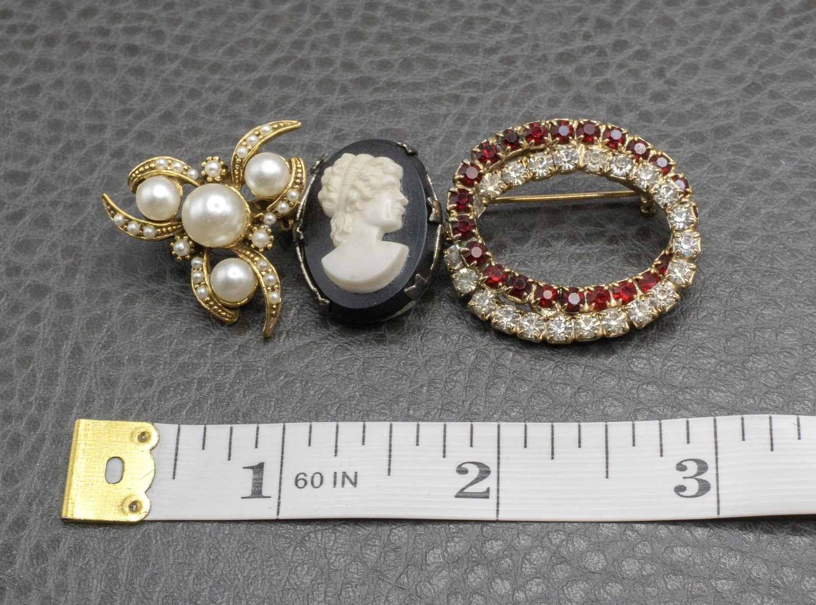 Vintage Brooch Lot – Cameo Faux Pearl Flower Rhinestone Pin Set of 3