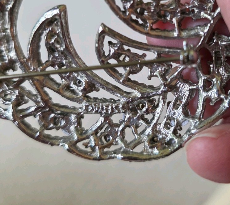 Vintage WEISS RHINESTONE BROOCH pale blue & light green Rhinestone Feather Pin