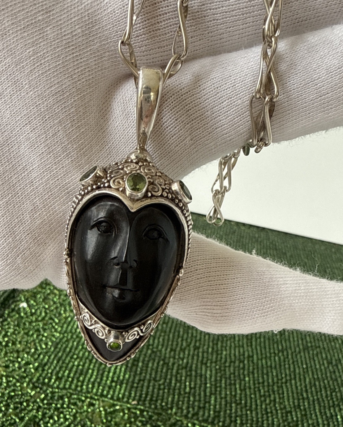 Sign Sajen 925 Gems Black Goddess Large Pendant Hand Made 22.5”Chain Necklace