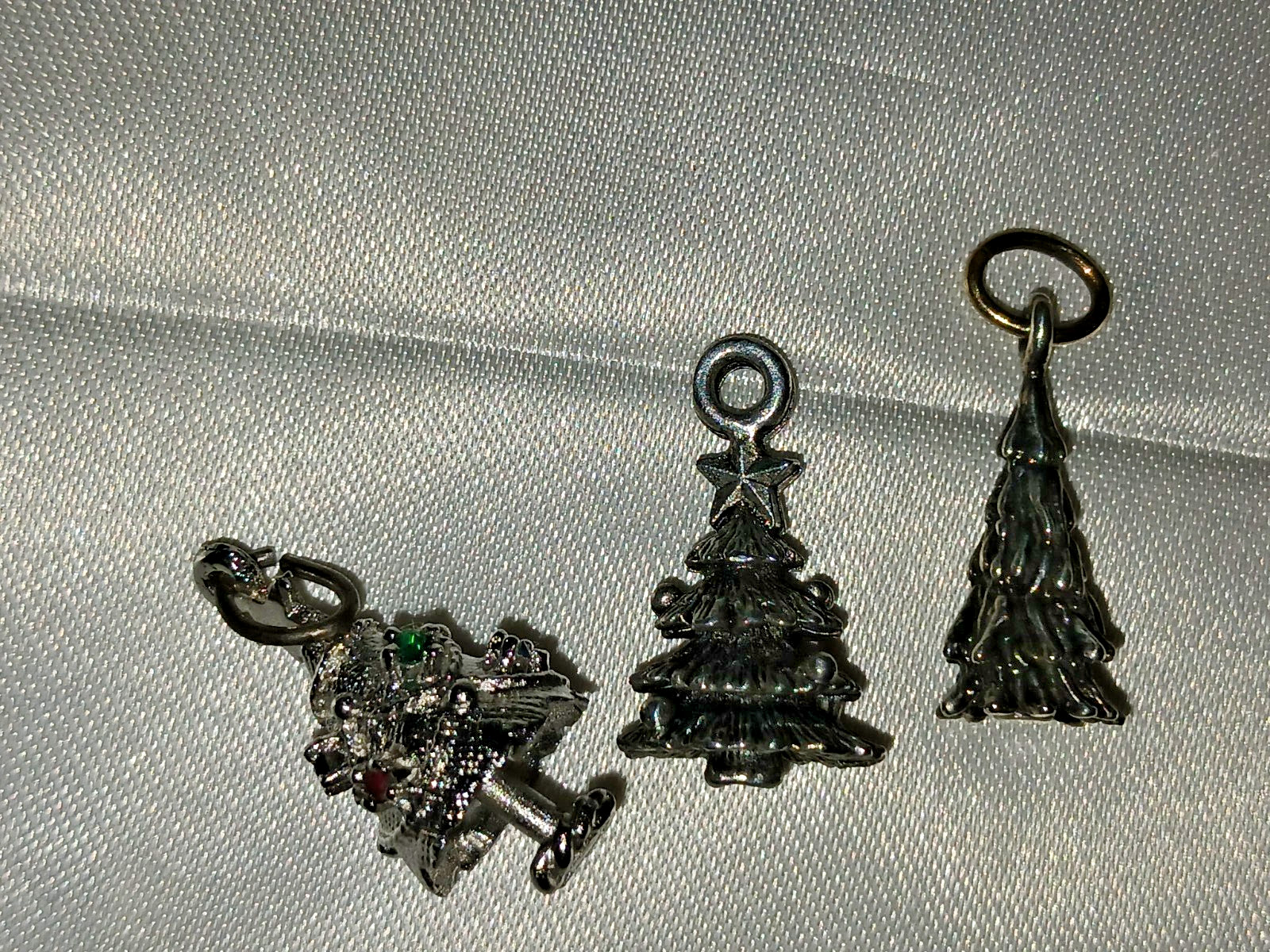 Vintage Lot of 9 Christmas Tree Pendants Charms 2 Sterling
