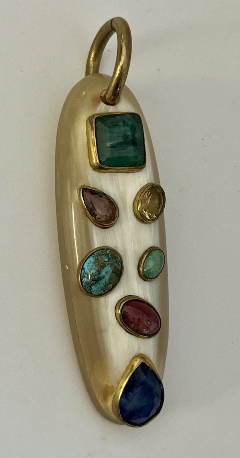 Ashley Pittman Pendant Signed AP Kenya Vintage Gemstones Horn? Bone? Vtg Jewelry