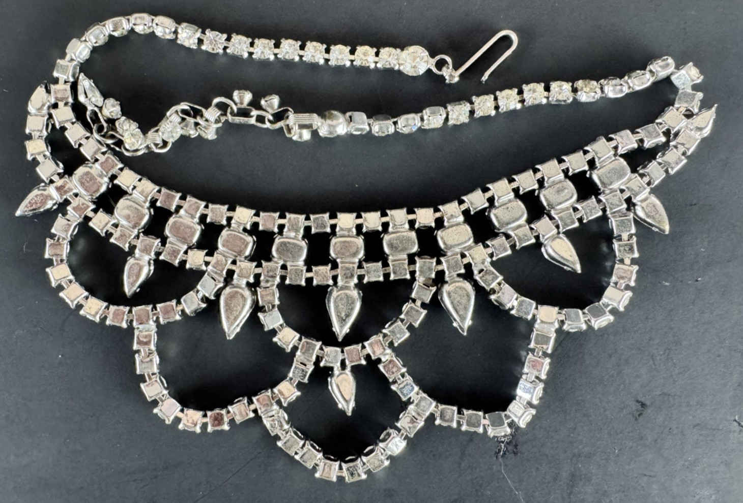 3 Piece VTG Clear White Rhinestone Wedding Necklace Bracelet Pin Costume Jewelry