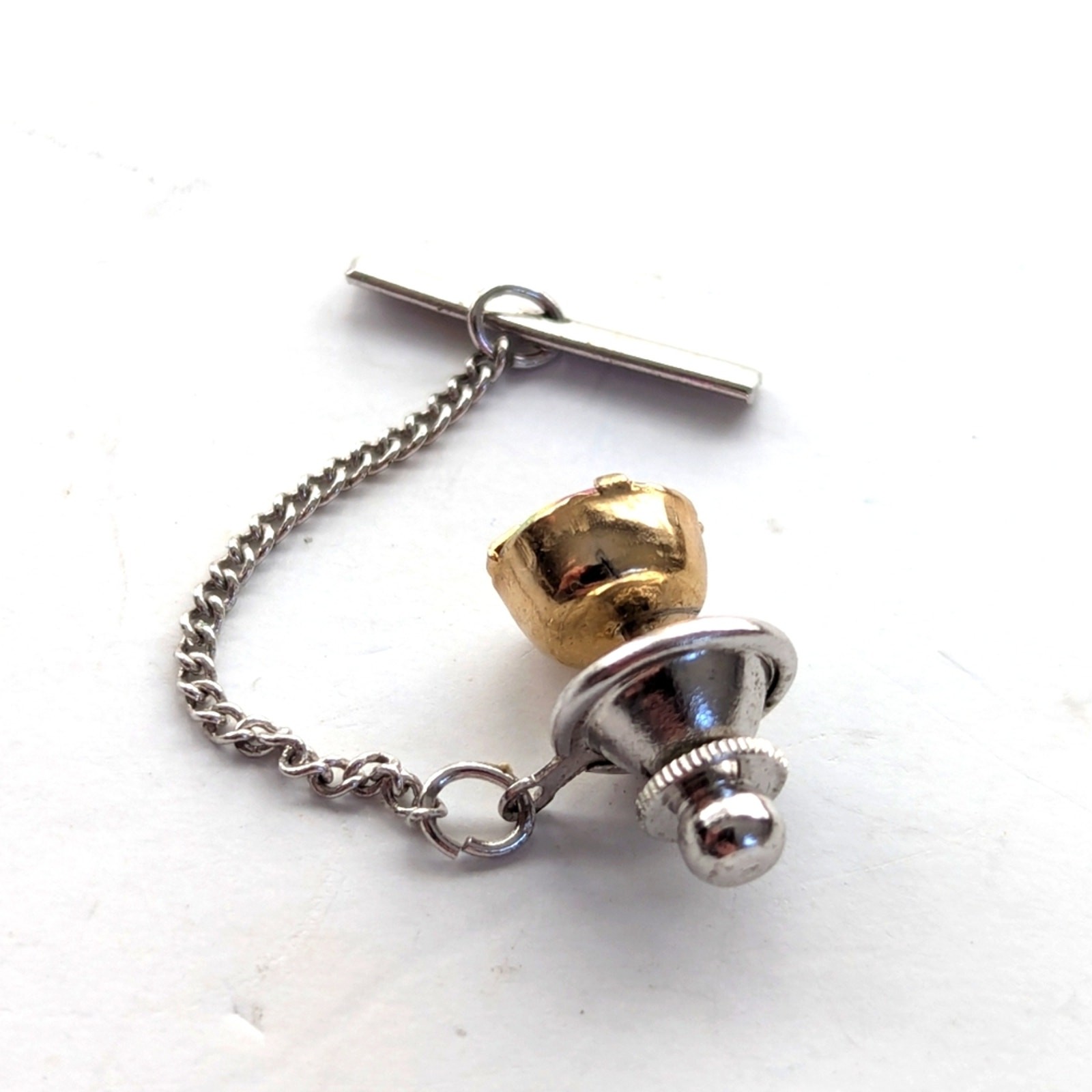 Vintage Estate Rivoli Prong Set Rainbow Rhinestone Lapel Tie Clasp Pin