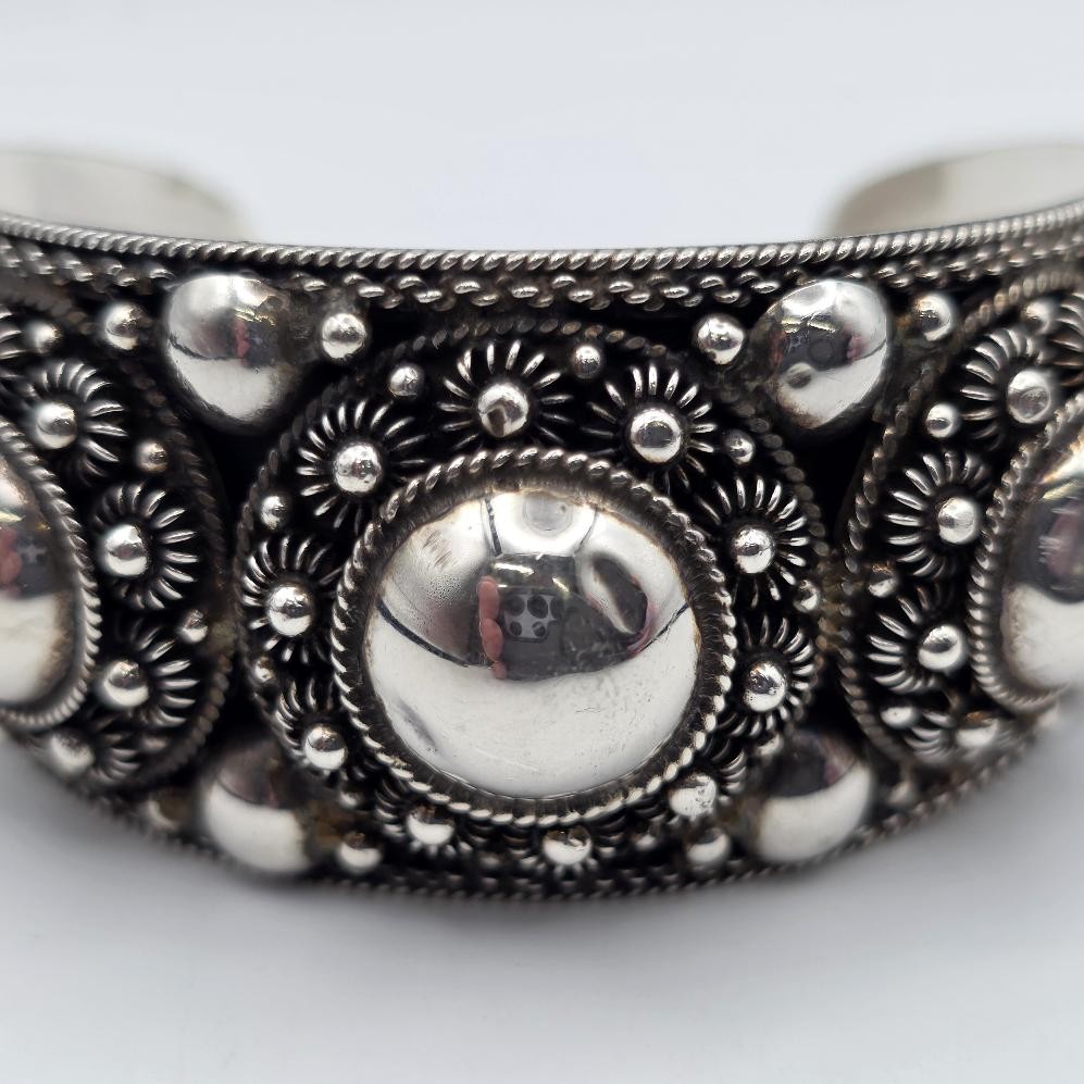 Vintage SIAM 925 Sterling Silver Granulated Dome Wide Bold Cuff Bracelet *READ*