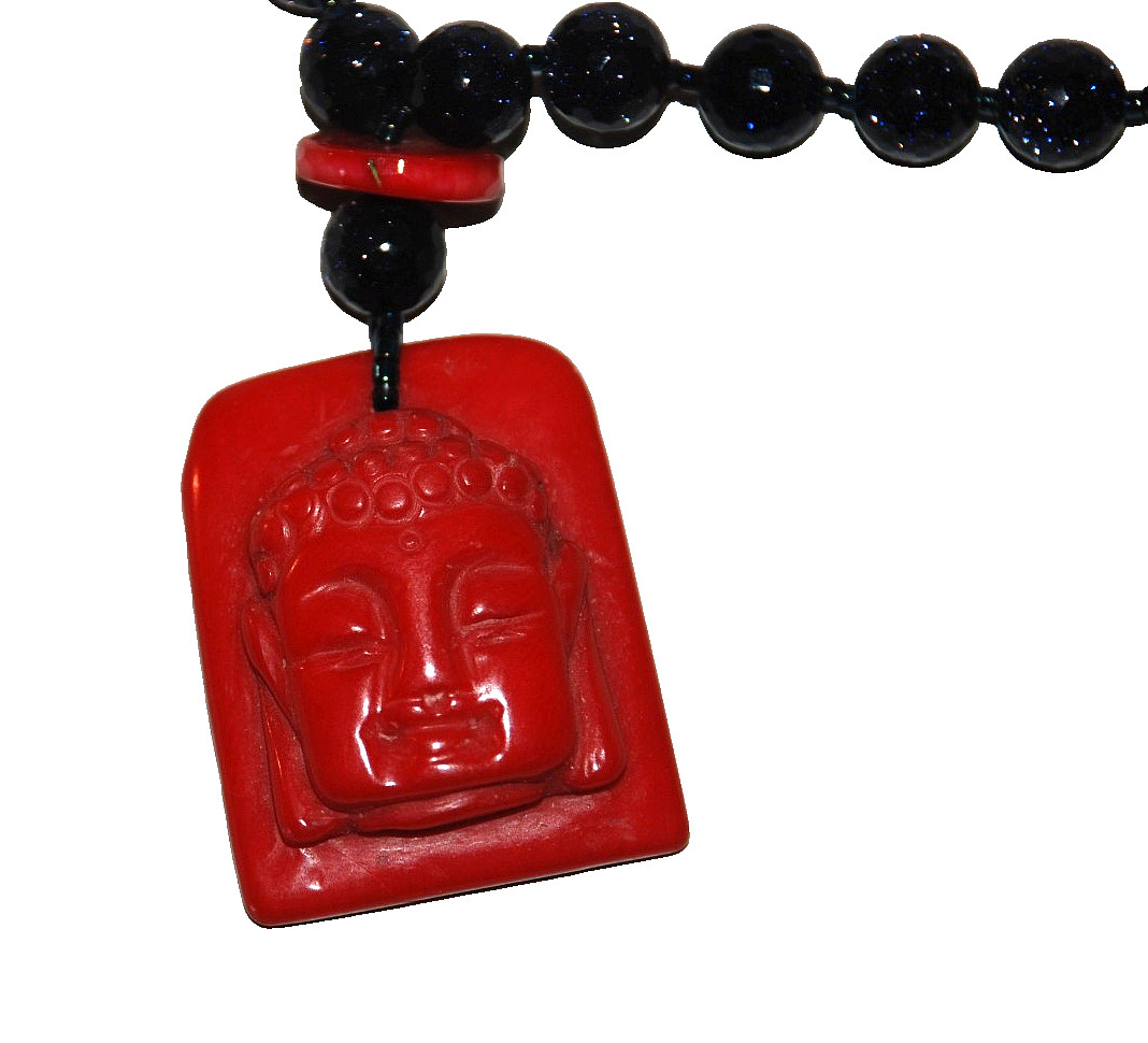 Blue Goldstone Coral Budda Choker Necklace Women’s Jewelry JOI N120 Vintage 1987