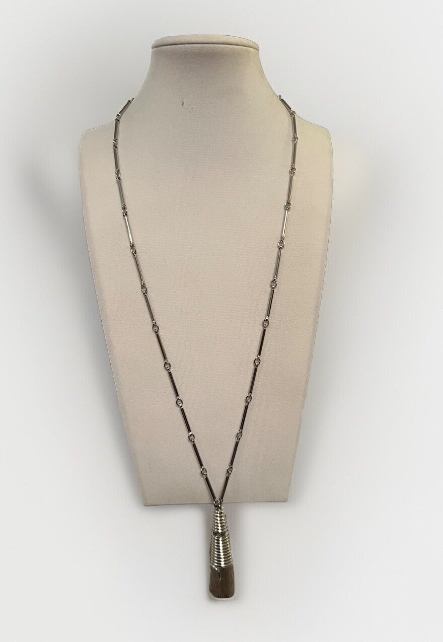 MONET MCM Abstract Triangular Pendant Silver Tone Necklace Vintage 26″