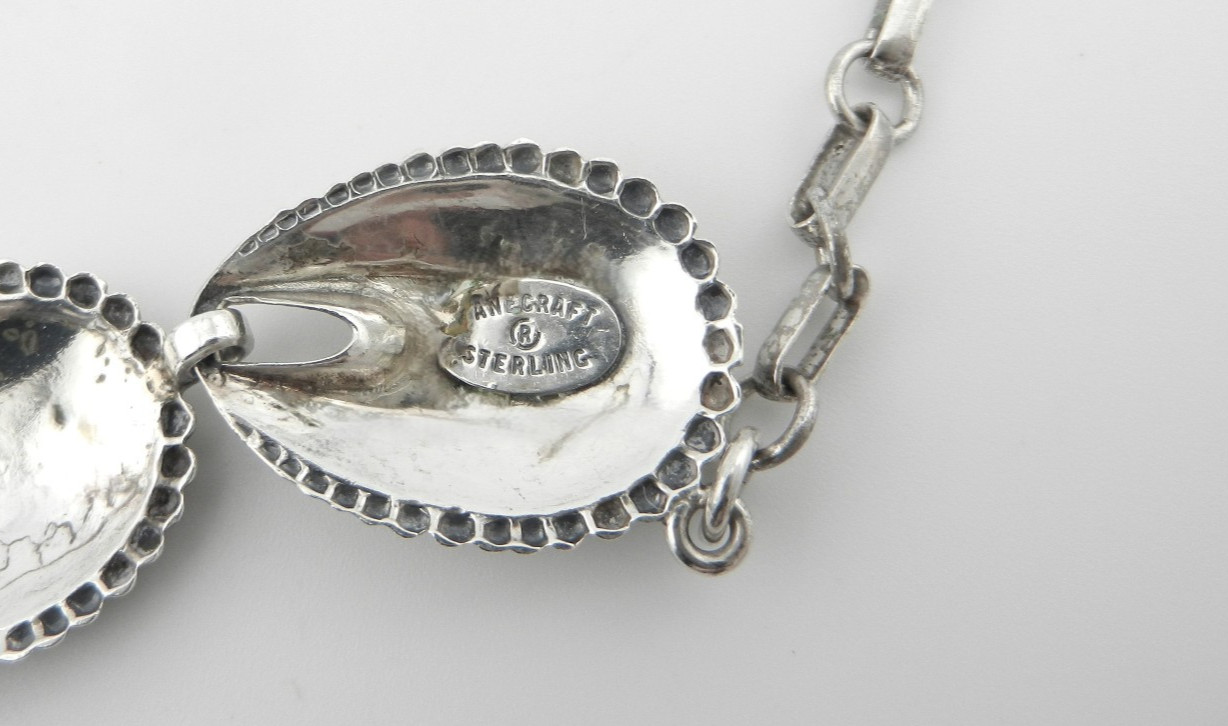 Danecraft Sterling Link Necklace Screw Earrings Scalloped Shell Fan Shape Set