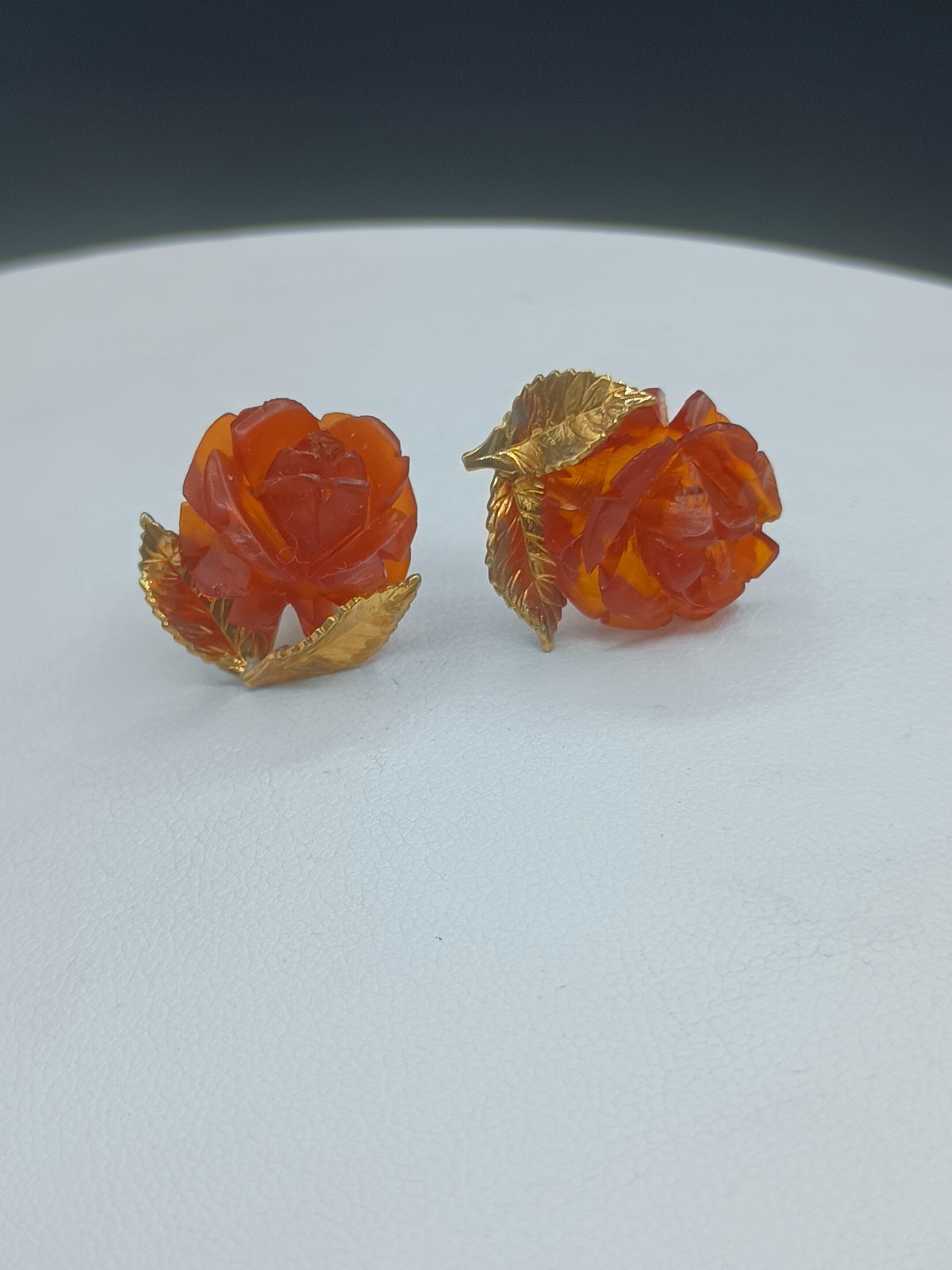 Amber Guild Earrings Stud 1/20 12K GF Gold Filled Rose Carved Amber .75”