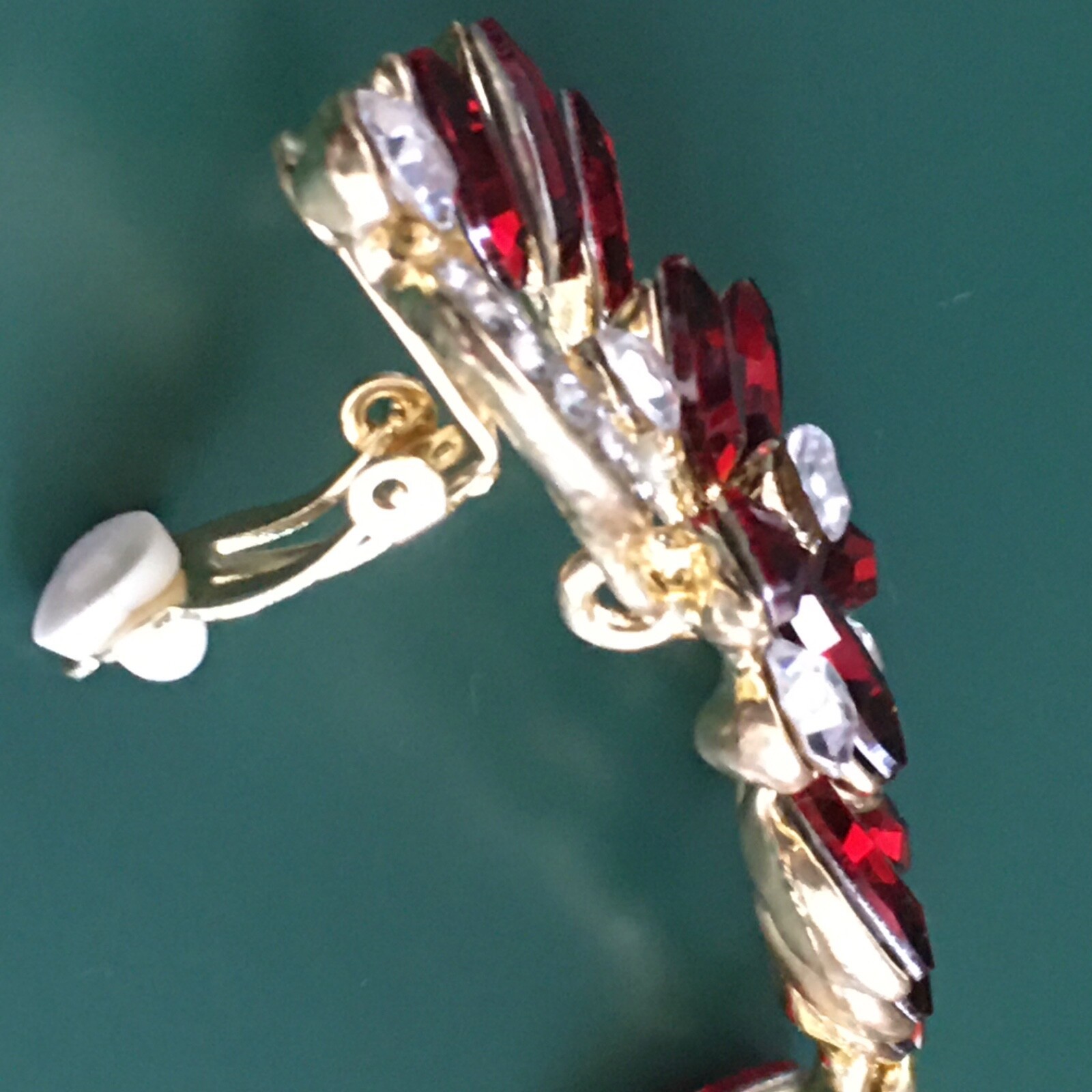 Red Rhinestone Statement Clip-On Earrings