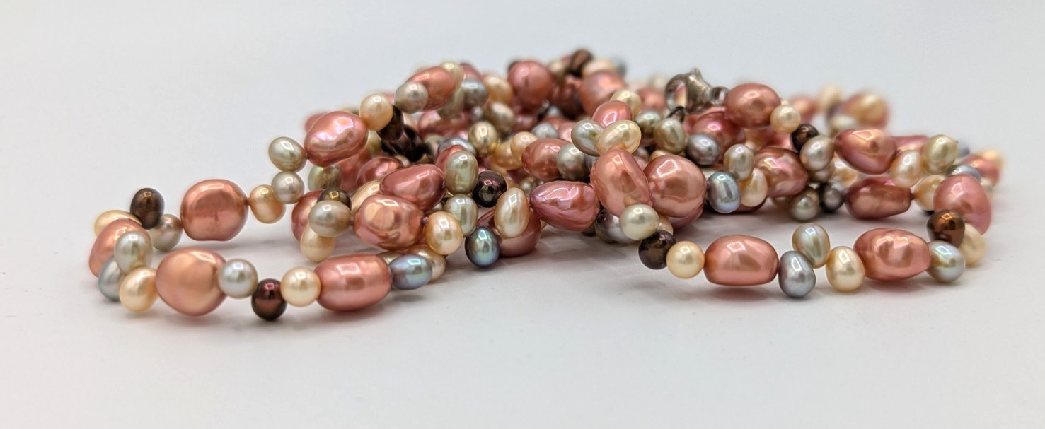Baroque Freshwater Pearl Necklace Multicolor Pastel Beads Long 52″ Summer