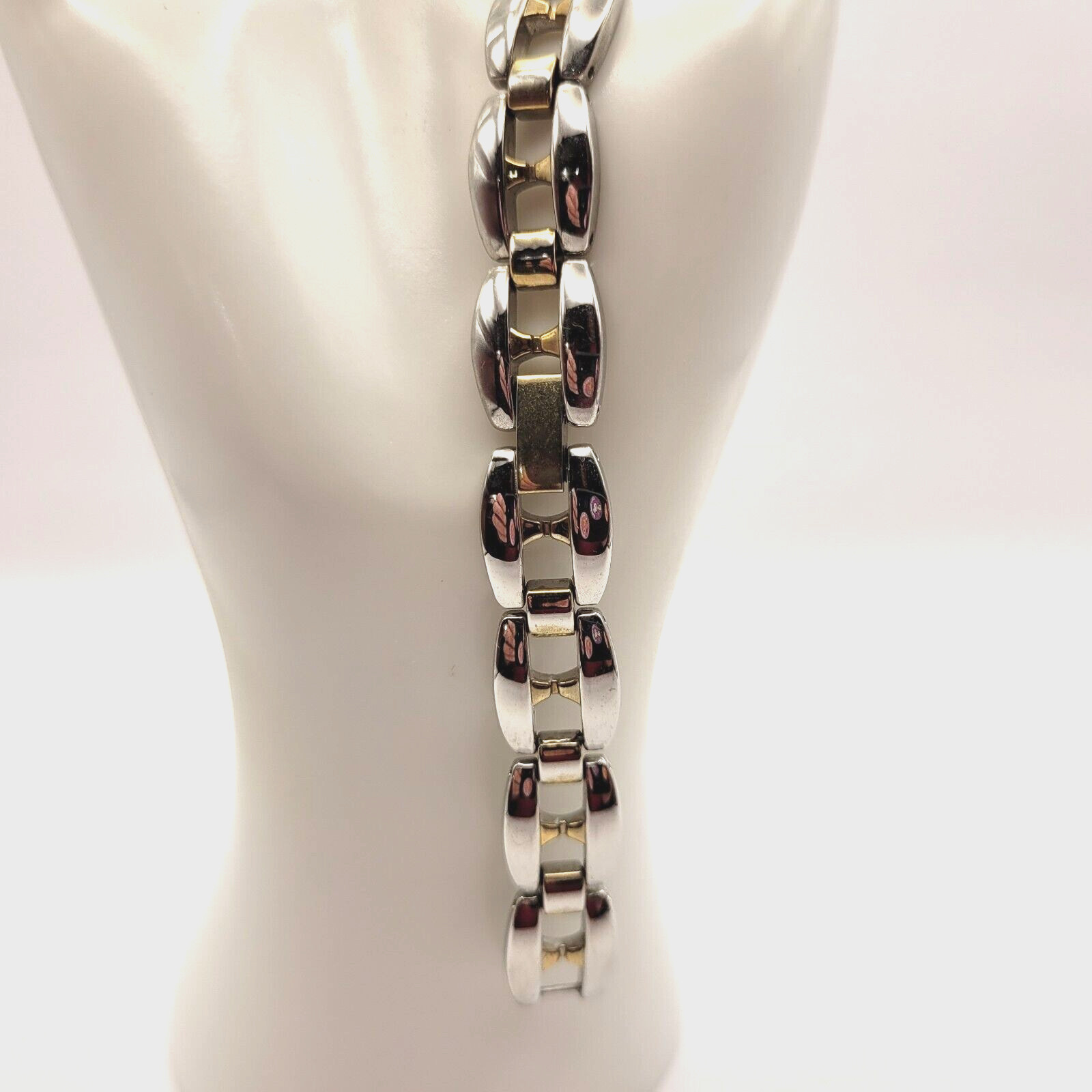 Bold Chunky Link Classic Style Stainless Steel Plated Two Tone Bracelet 7.5 Inch